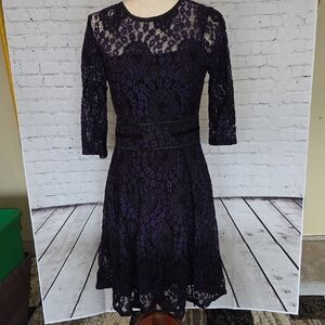 Miusol Black and Purple Lace Long Sleeve Dress